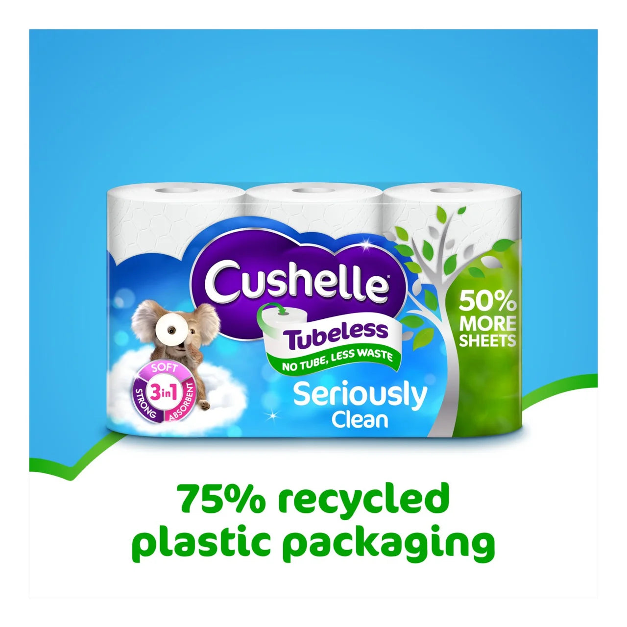 Cushelle Seriously Clean Mega Toilet Rolls, 50% More Sheets 6 per pack