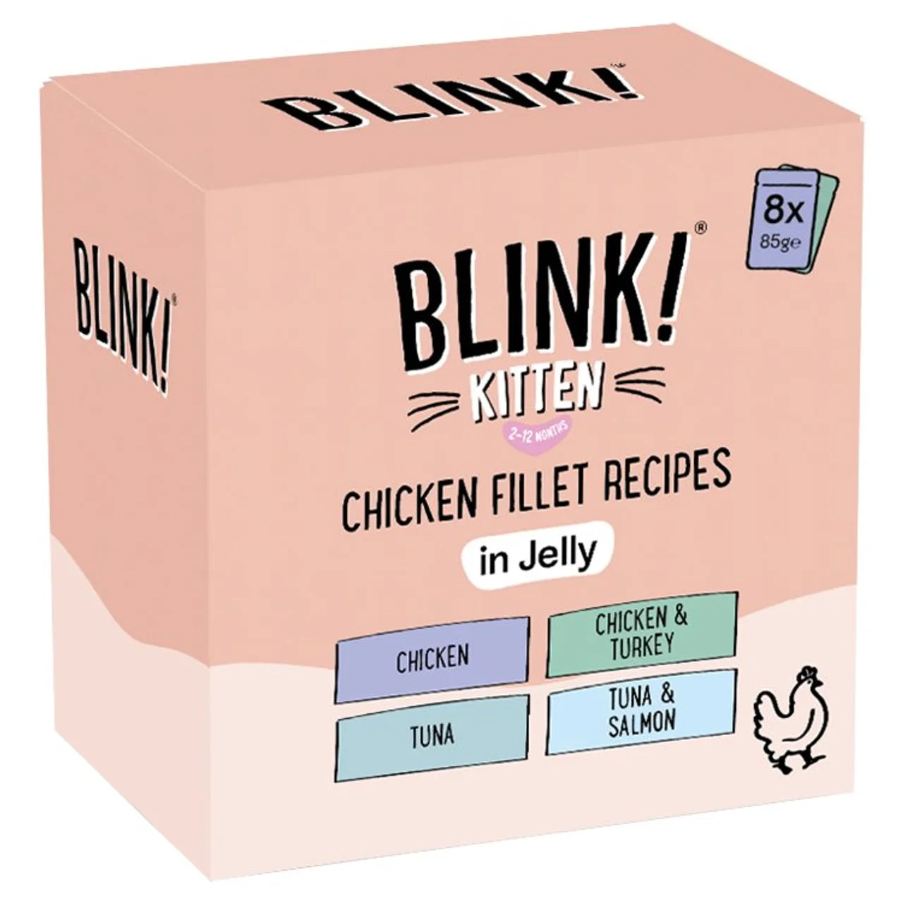 Blink! Kitten Wet Chicken & Fish Premium Fillets in Jelly Multipack Pouches 8 x 85g