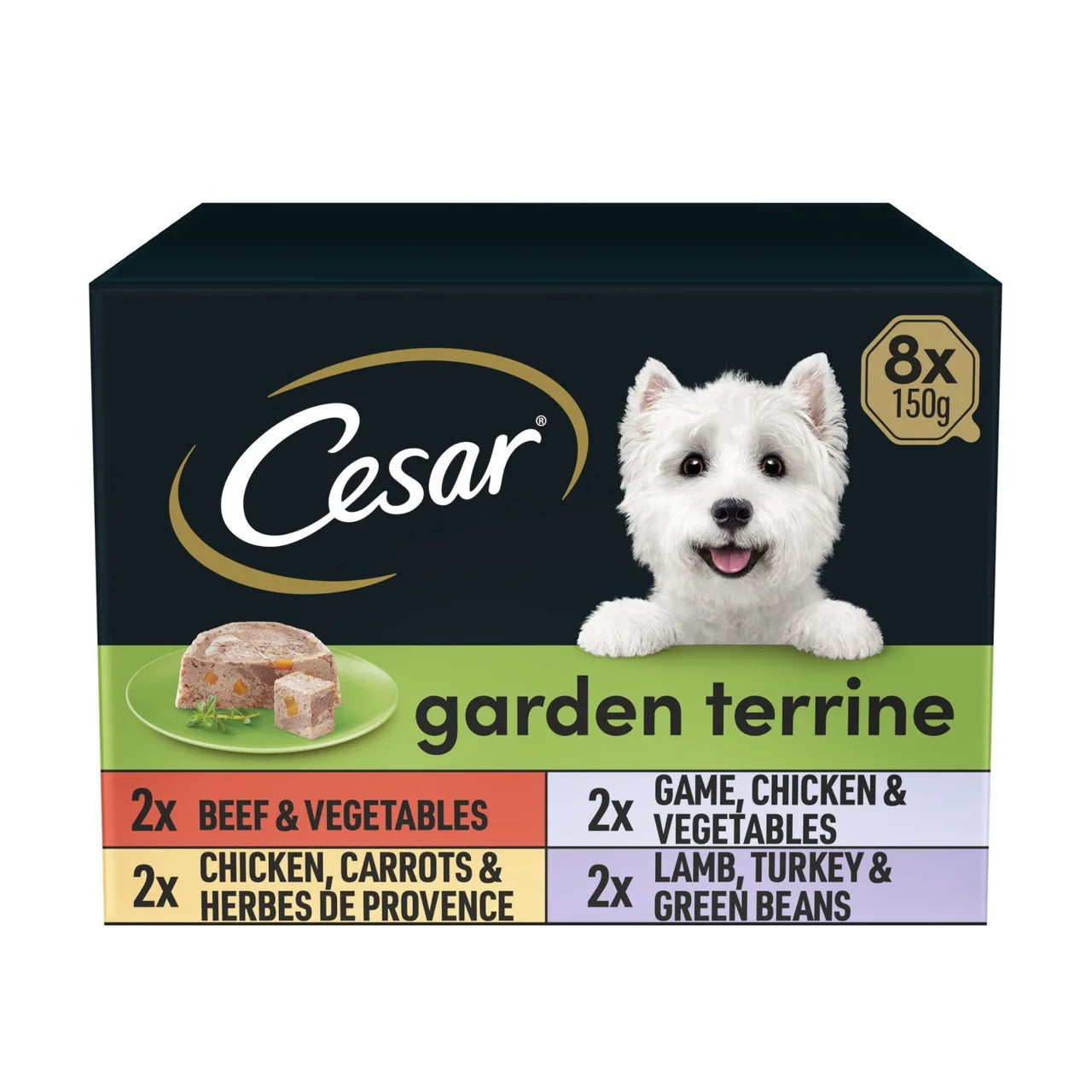 Cesar Garden Terrine Dog Food Tray Mixed in Loaf 8x150g