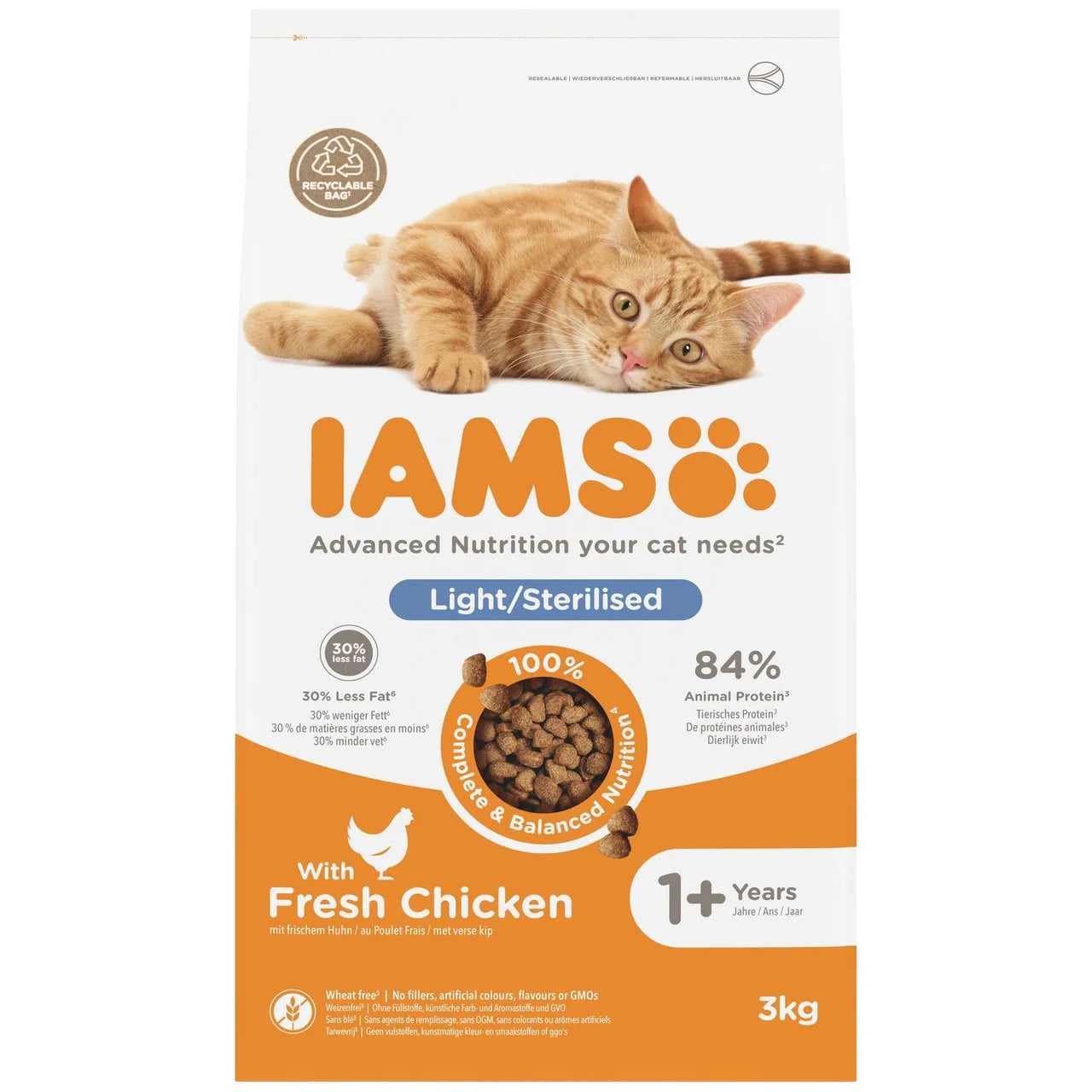 IAMS 1+ Years Light in Fat Dry Cat Food Chicken 3kg