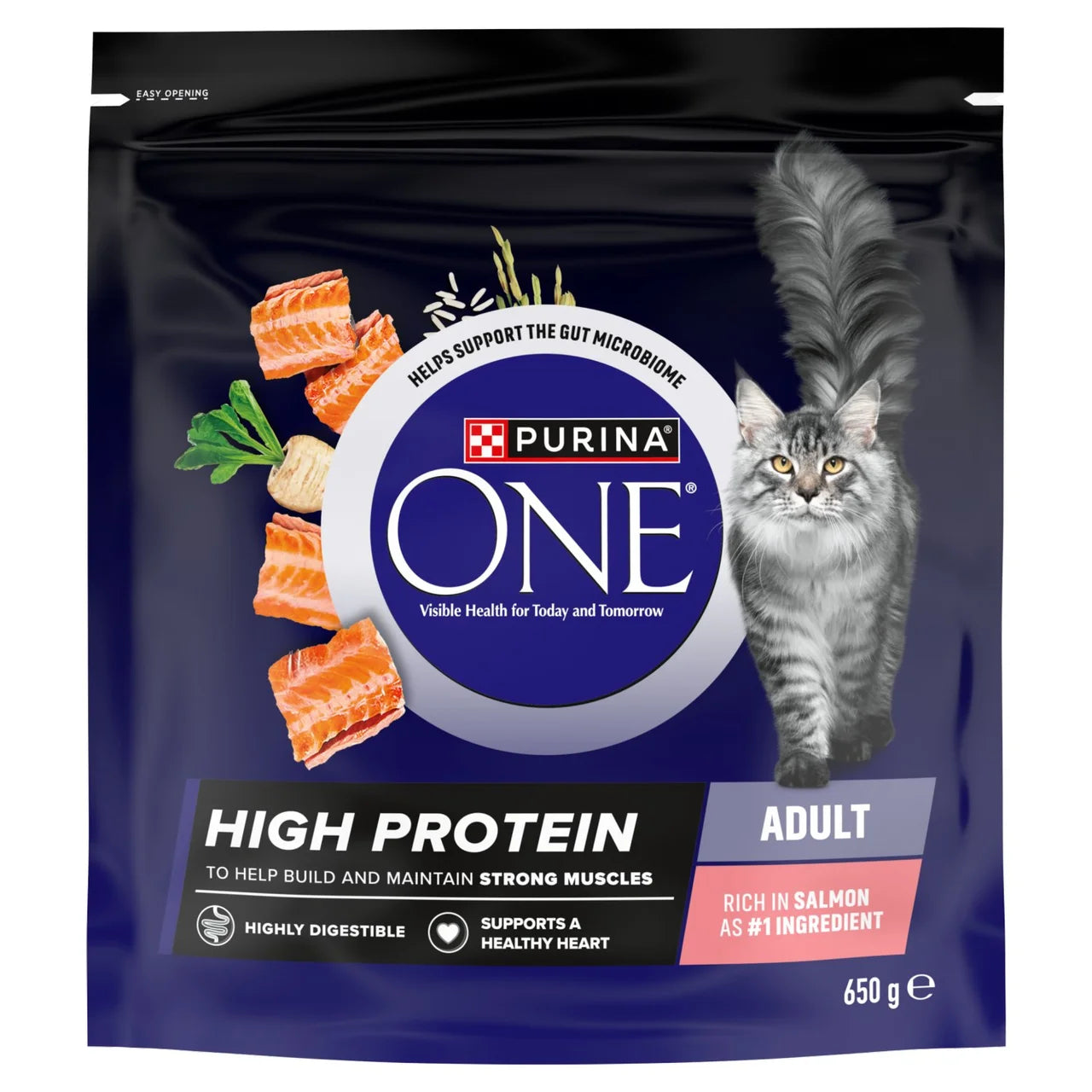 Purina One High Protein Salmon Dry Cat Food 650g