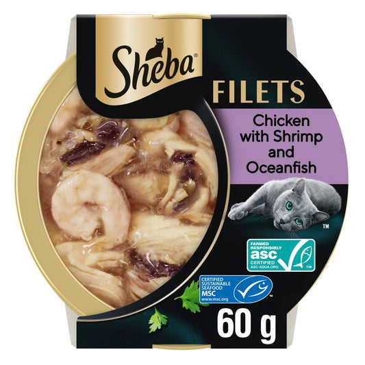 Sheba Fillets Cat Food Tray with Chicken, Shrimp and Ocean fish in Gravy 60g
