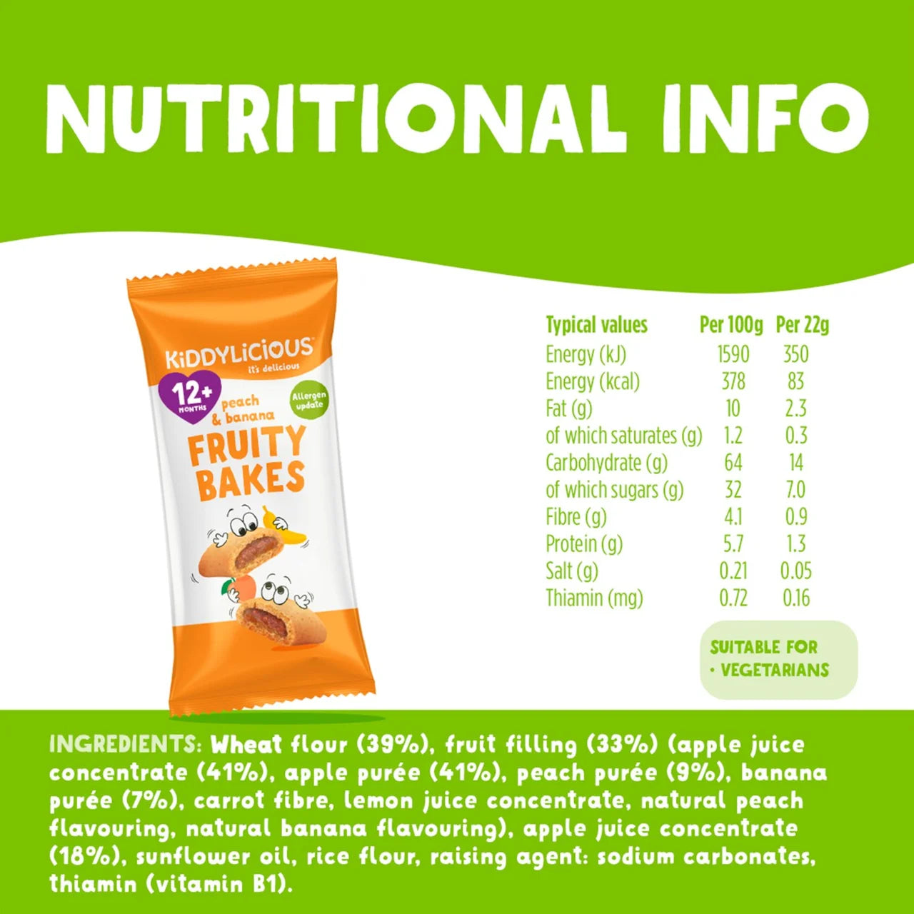 Kiddylicious Peach & Banana Fruity Bakes Baby Snacks Multi 6 x 22g
