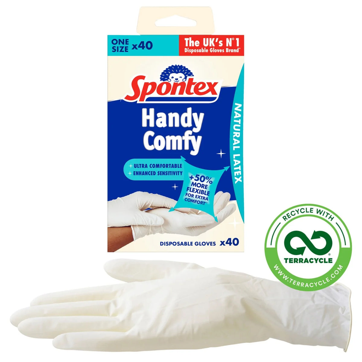 Spontex Comfortable Latex Disposable Gloves Multipurpose Cleaning 40 per pack