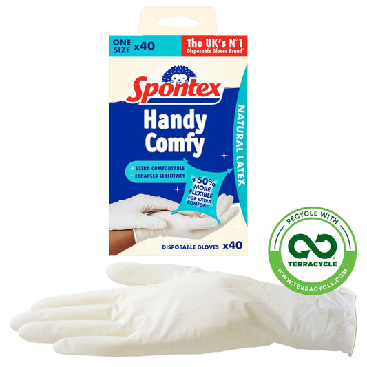 Spontex Comfortable Latex Disposable Gloves Multipurpose Cleaning 40 per pack