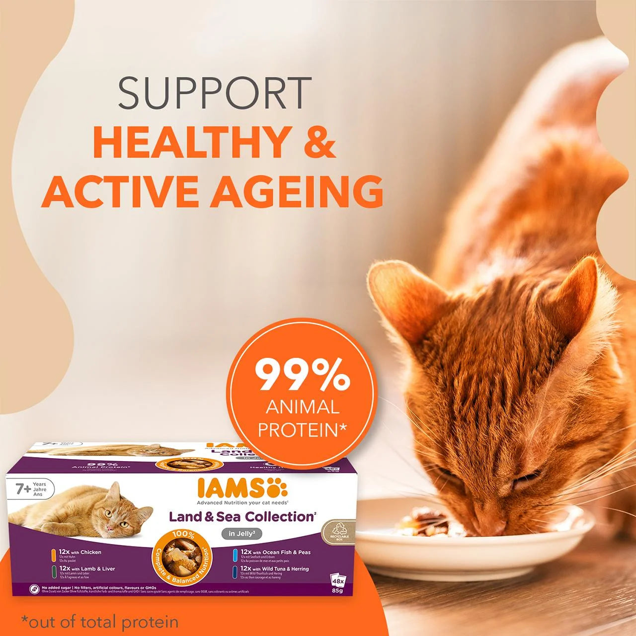 IAMS Senior Wet Cat Food Meat & Fish Variety Mix in Jelly 48 x 85g