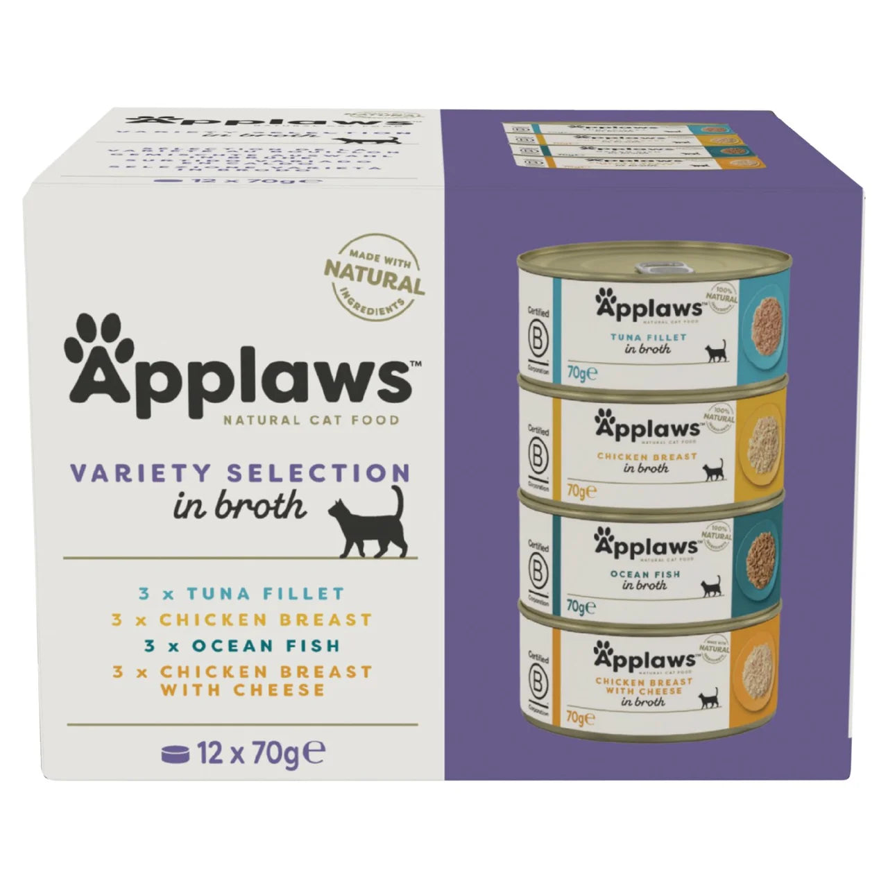 Applaws Natural Wet Cat Food Multipack Tins Variety Selection in Broth 12 x 70g