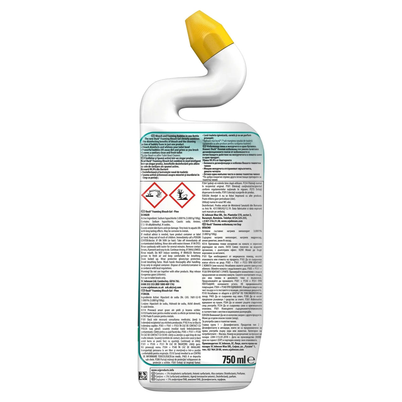 Duck Foaming Bleach Gel Toilet Liquid Cleaner Pine 750ml