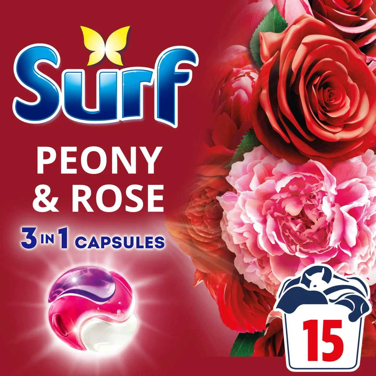 Surf Peony & Rose 3 in 1 Laundry Washing Detergent Capsules 15 Washes