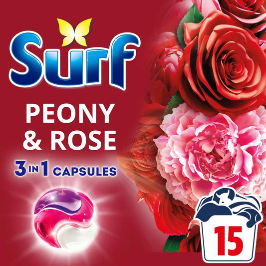 Surf Peony & Rose 3 in 1 Laundry Washing Detergent Capsules 15 Washes