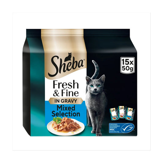 Sheba Fresh & Fine Wet Cat Food Pouches Fish in Gravy 15 x 50g