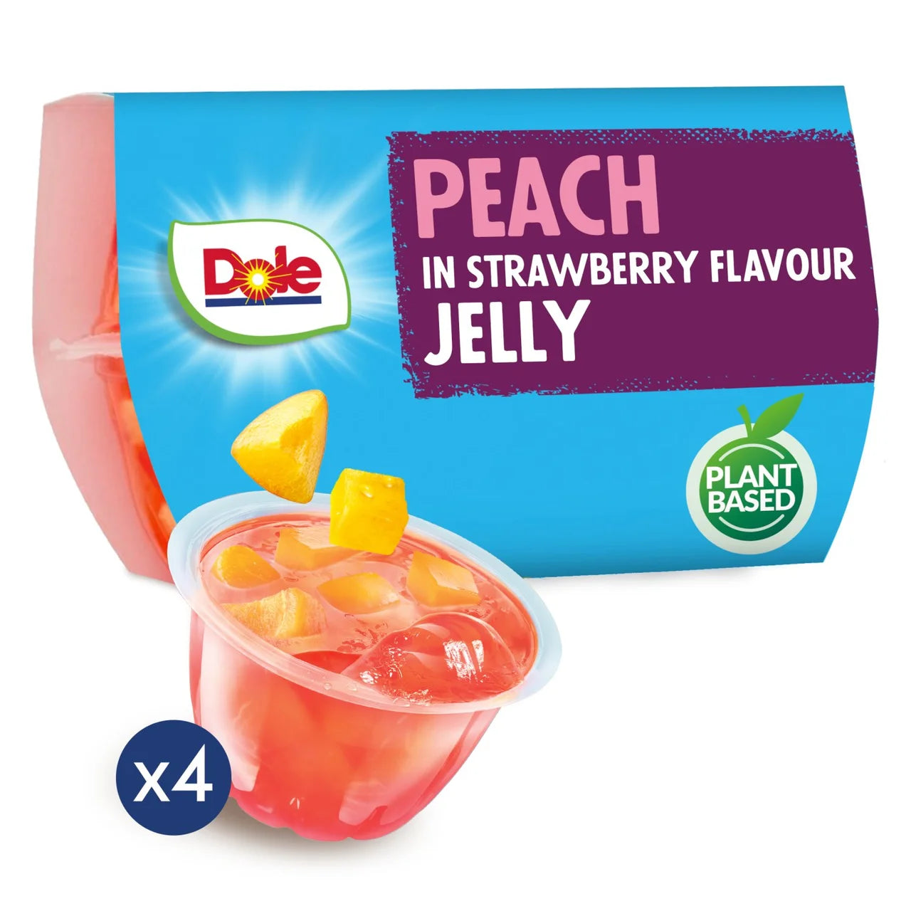 Dole Peach In Strawberry Jelly Pots Multipack 4 x 123g