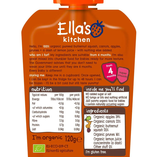 Ella's Kitchen Squash, Carrots, Apples & Prunes Baby Food Pouch 4+ Months 120g