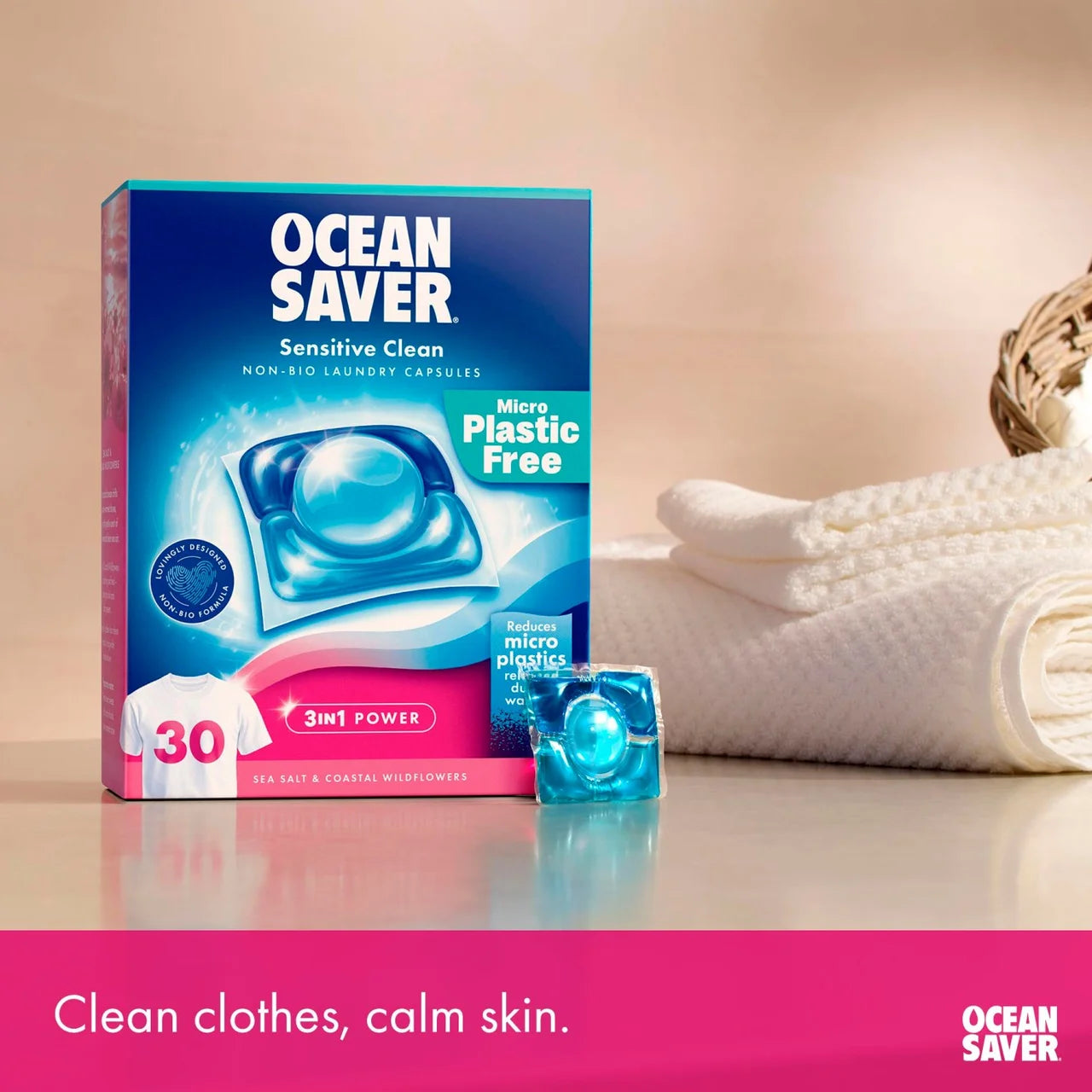 OceanSaver Plastic Free 30 Sensitive Non-Bio Pods Washing Capsules Sea Salt 30 per pack