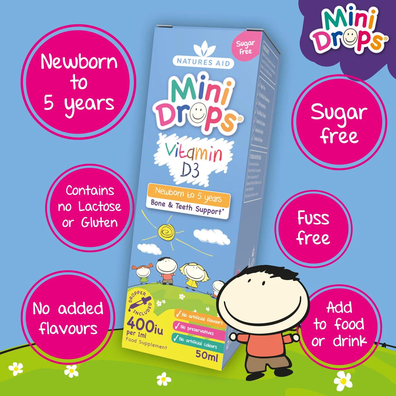 Natures Aid Infant's & Kid's Vitamin D3 Supplement Mini Drops Newborn-5yrs 50ml