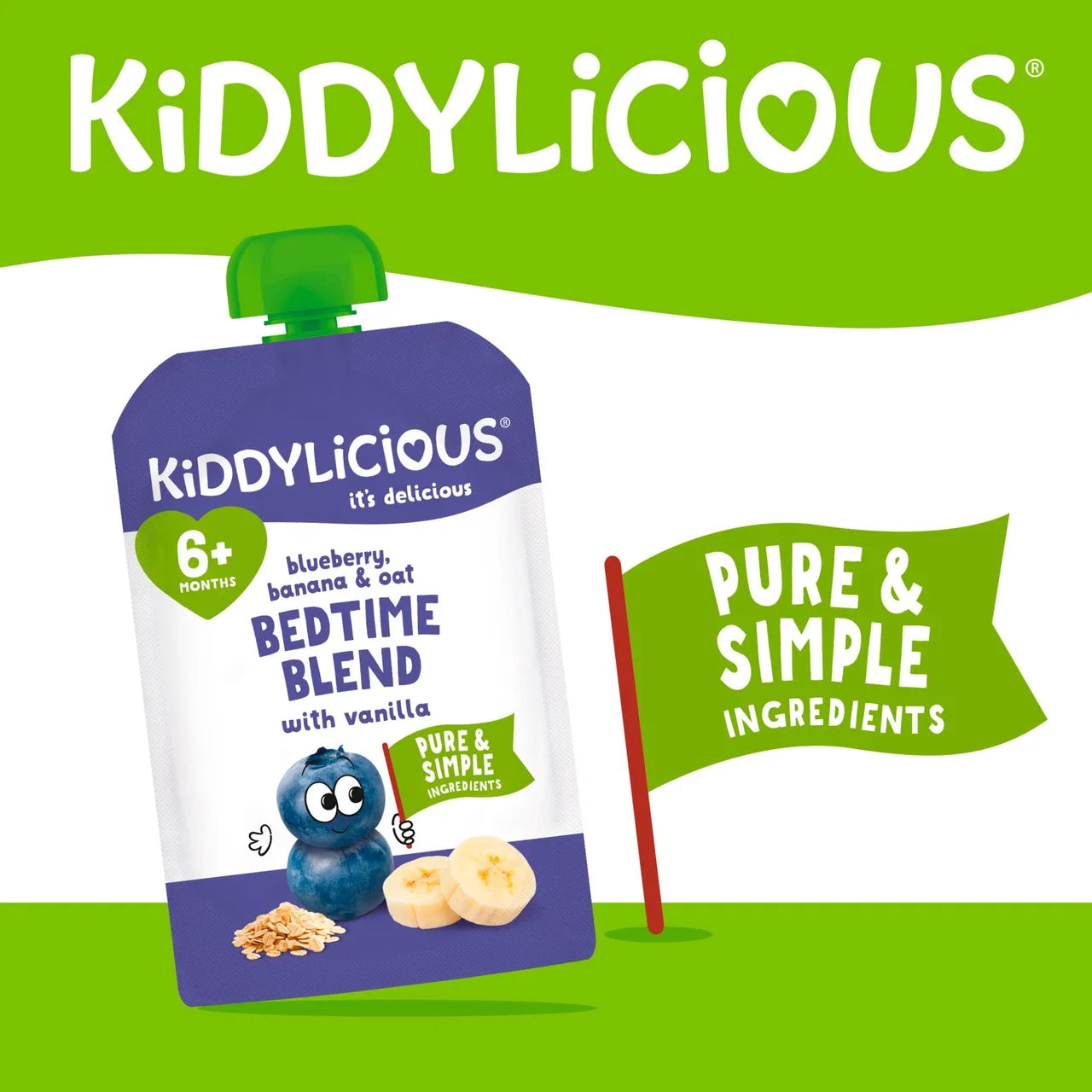Kiddylicious Blueberry,Banana & Oat Bedtime Blend Pouch Baby Food Multi 6m+ 4 x 100g