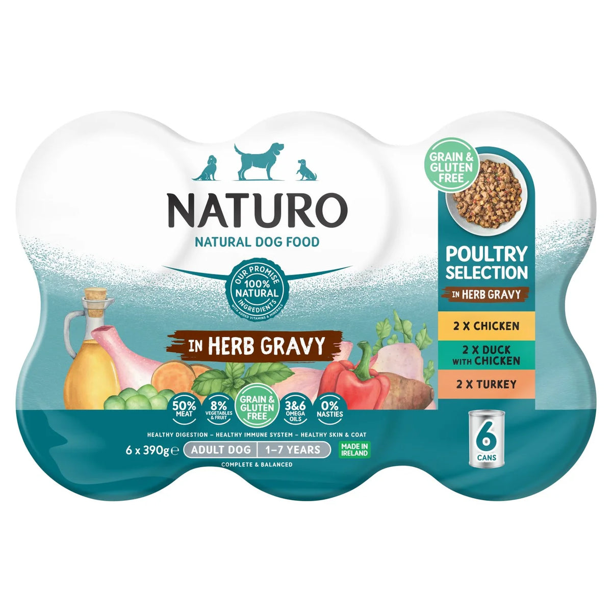 Naturo Adult Grain & Gluten Free Poultry Variety Dog Food 6 x 390g