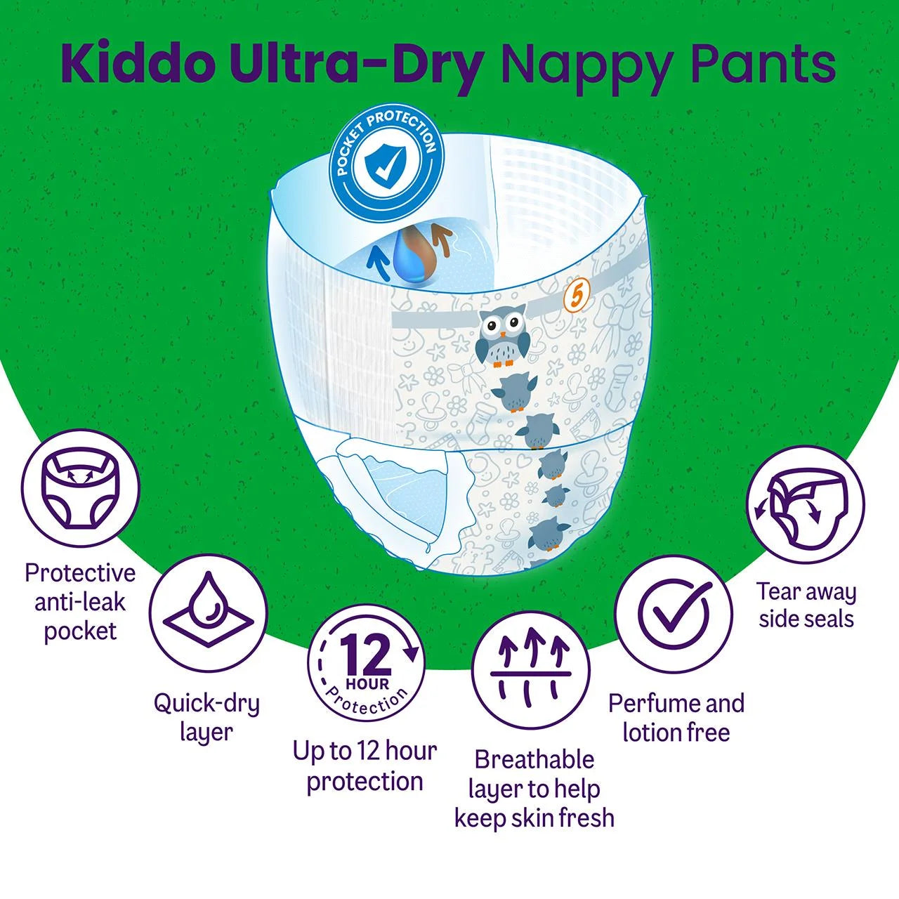 Ocado Kiddo Ultra-Dry Nappy Pants Size 5 (12-18kg) 36 per pack