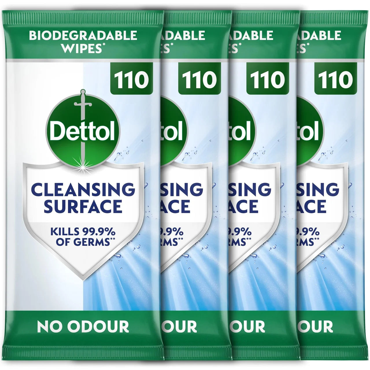 Dettol Antibacterial Biodegradable Multi Surface Cleansing Wipes, 4x110