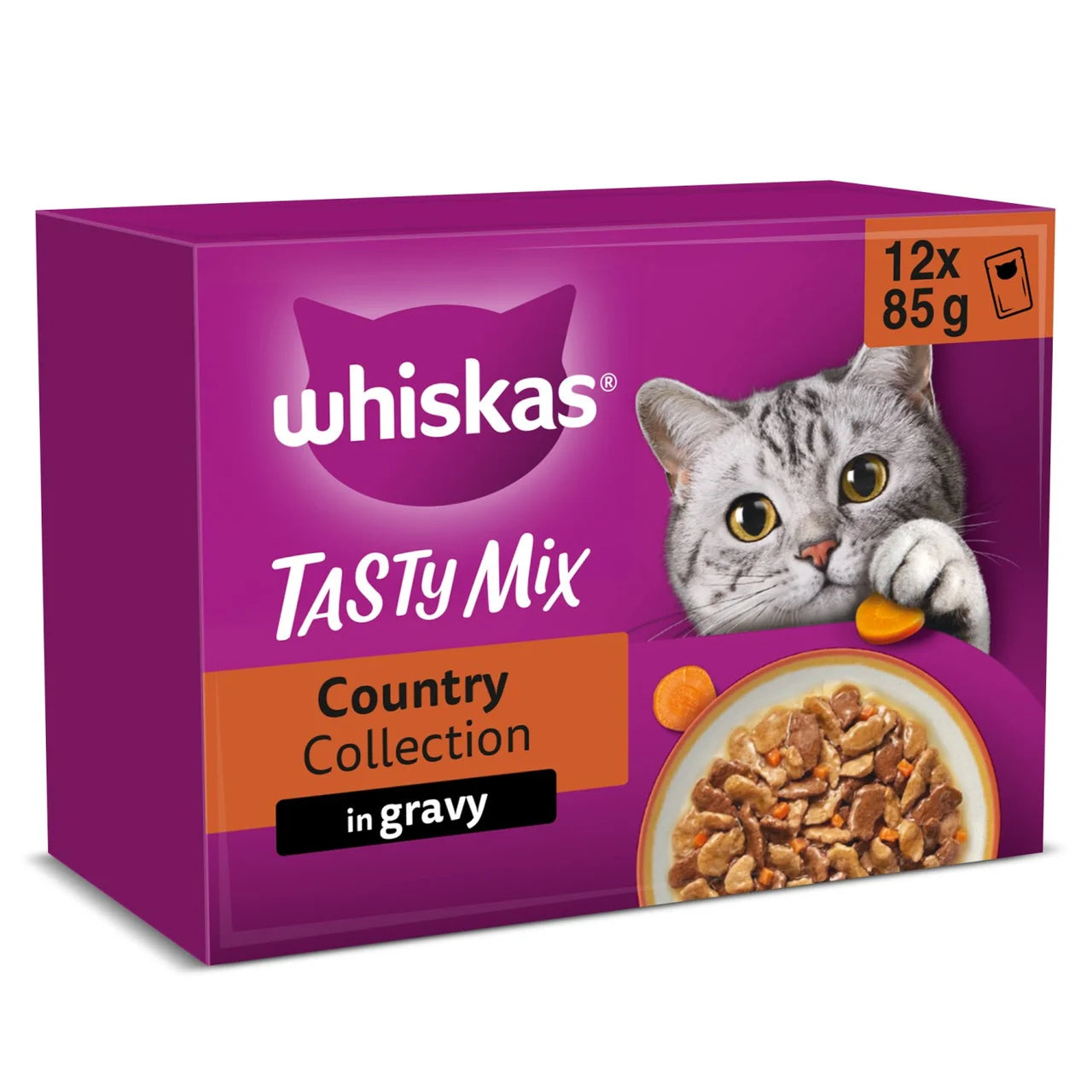 Whiskas 1+ Tasty Mix Country Collection Adult Wet Cat Food Pouch in Gravy 12 x 85g