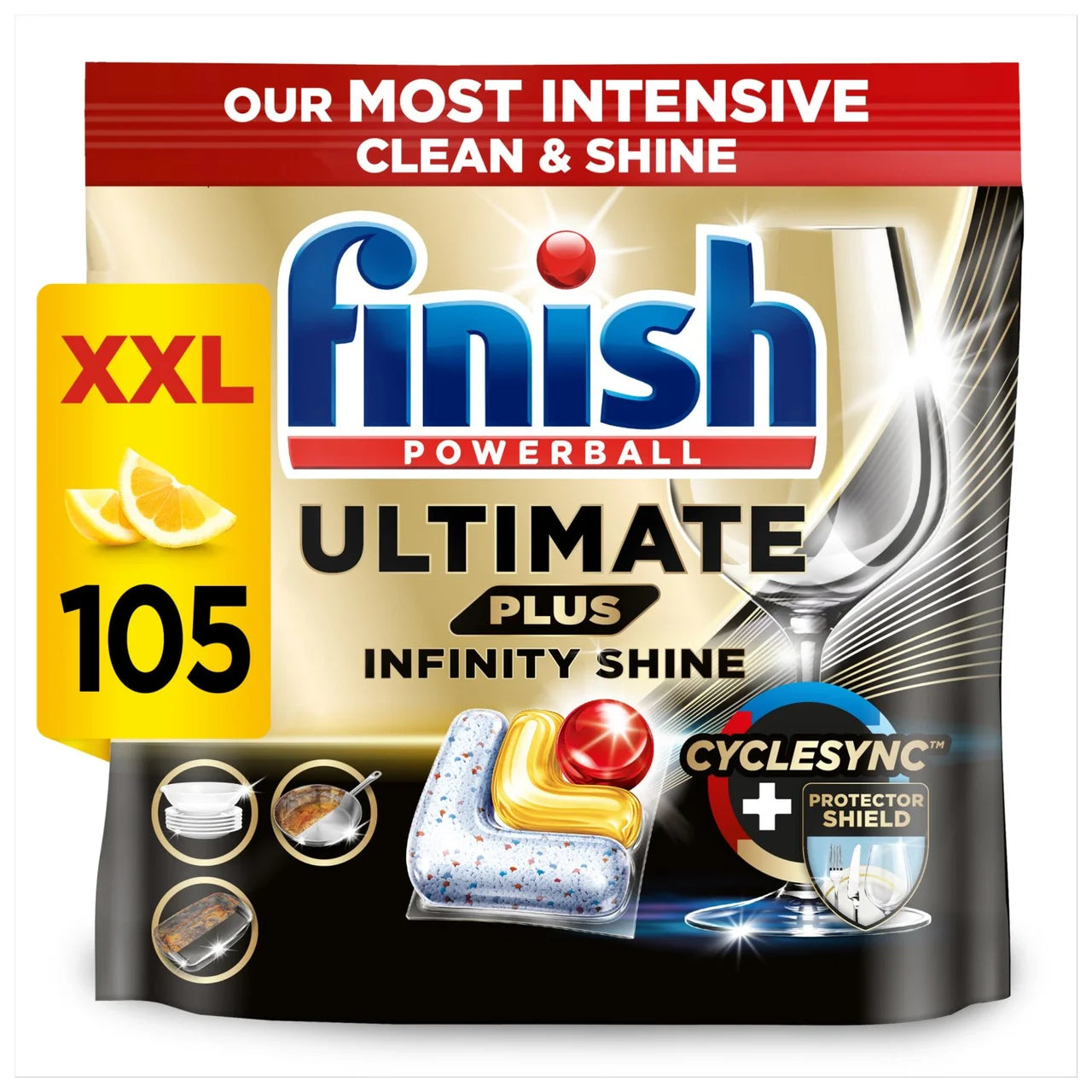 Finish Ultimate Plus Infinity Shine Lemon Dishwasher Tablets 105 per pack
