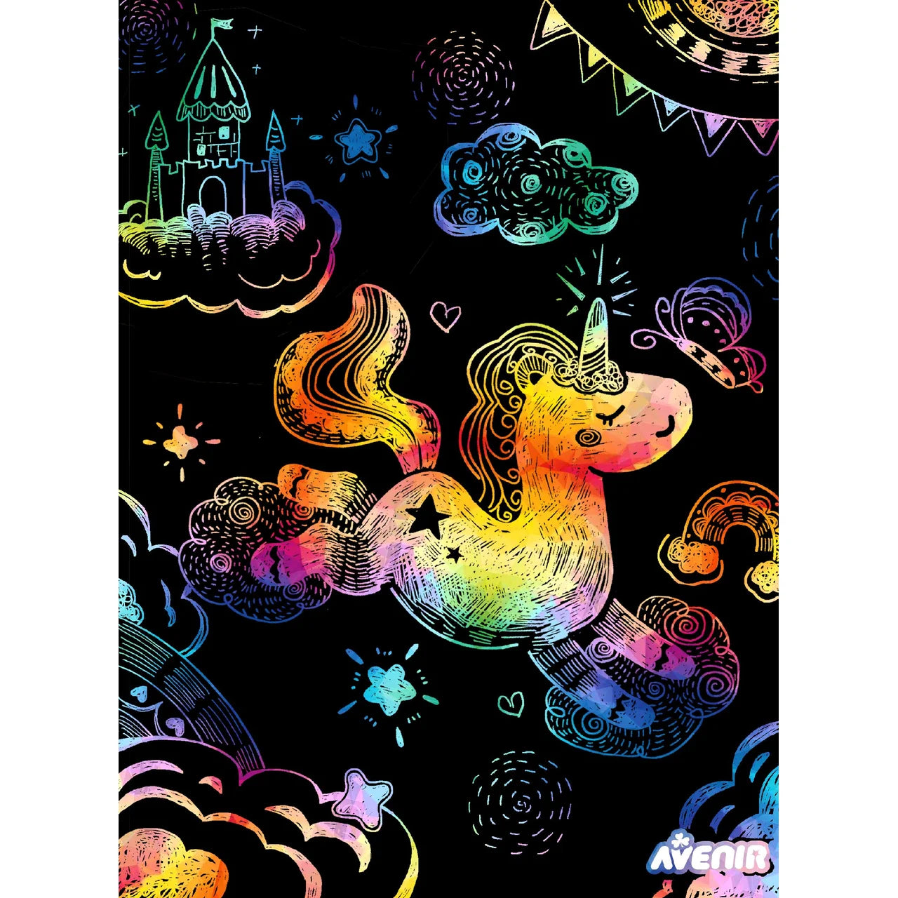 Avenir Scratch With Stencil Unicorn 6 per pack