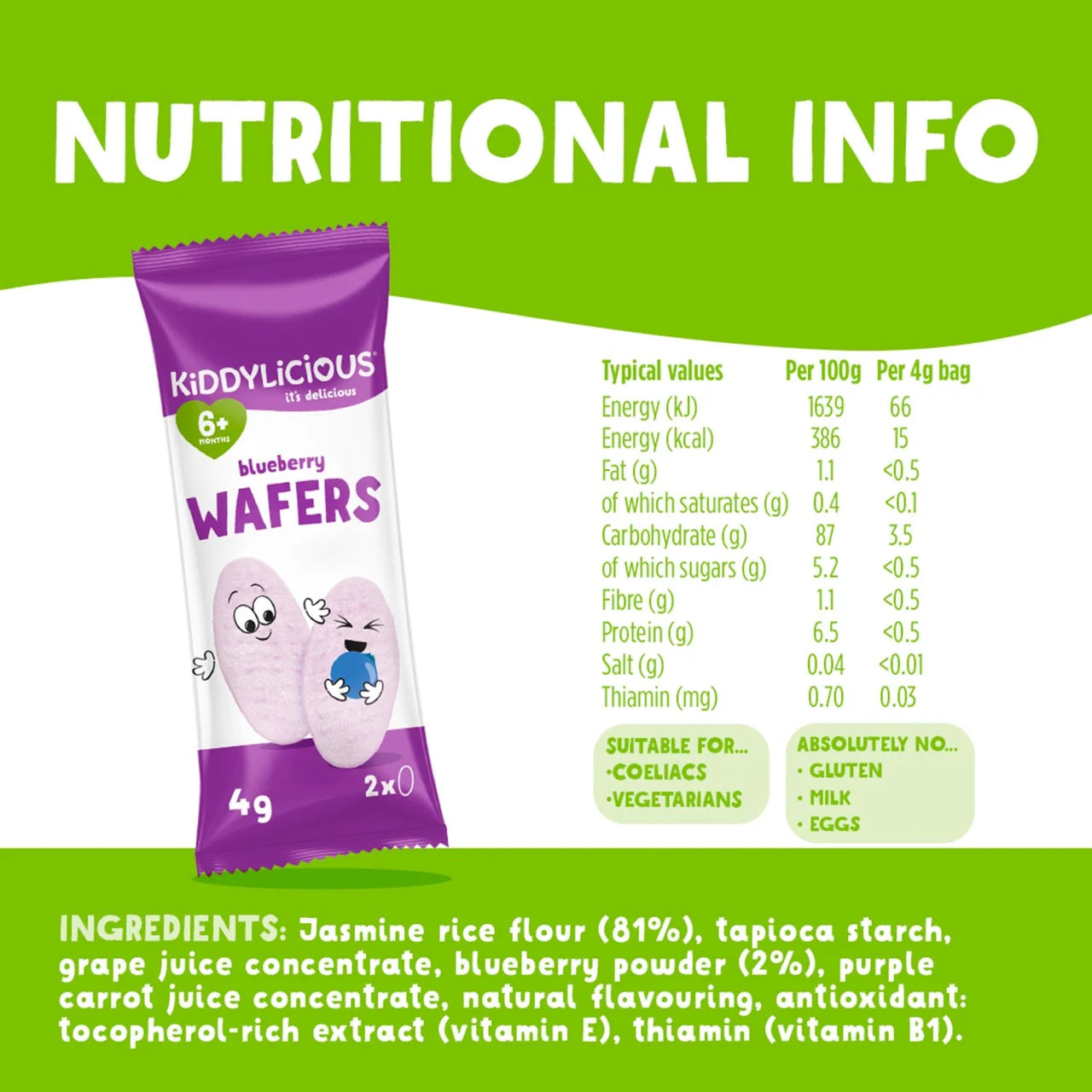 Kiddylicious Blueberry Maxi Wafers Baby Snacks Multi 10 x 4g