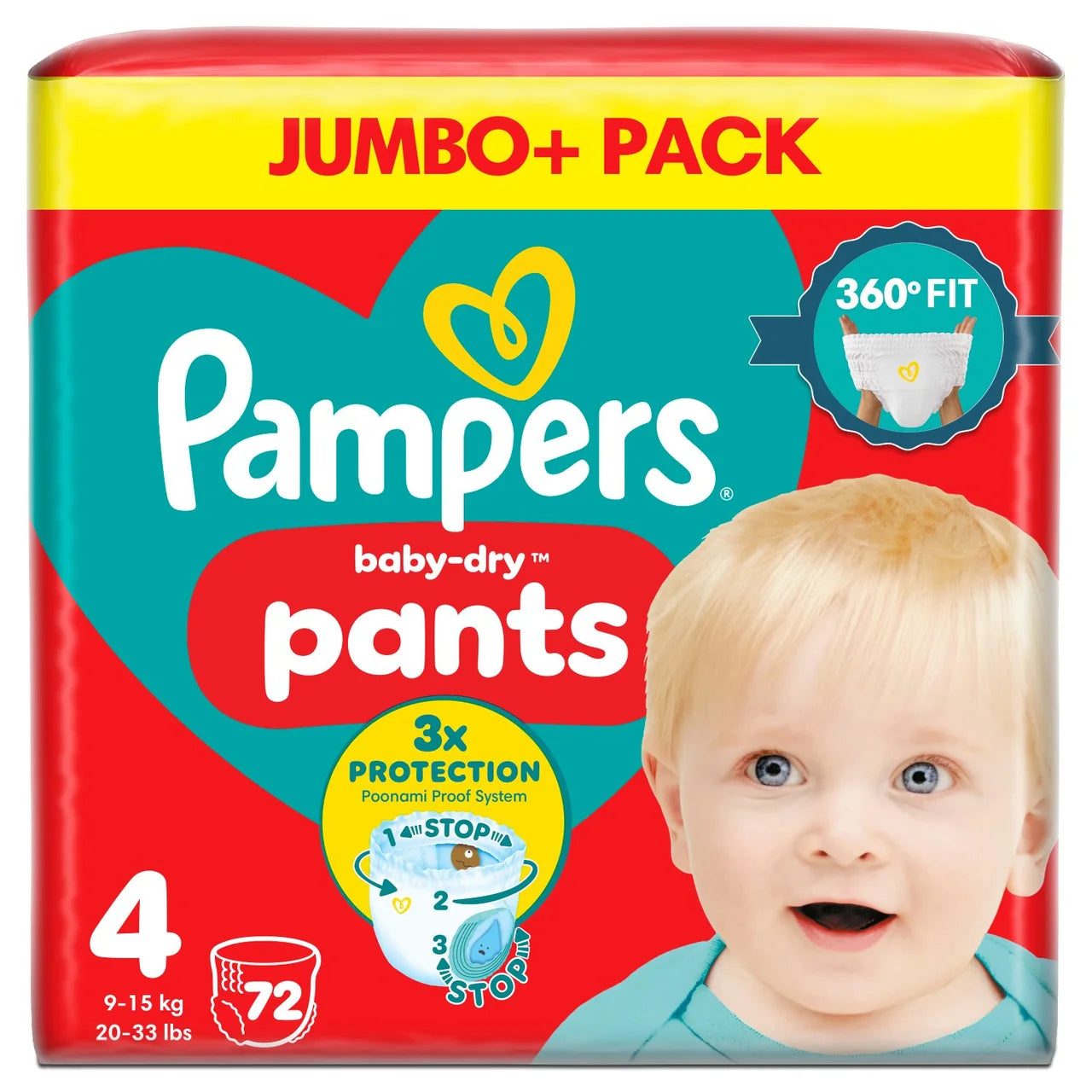 Pampers Baby-Dry Nappy Pants, Size 4 (9-15kg) Jumbo+ 72 per  Pack
