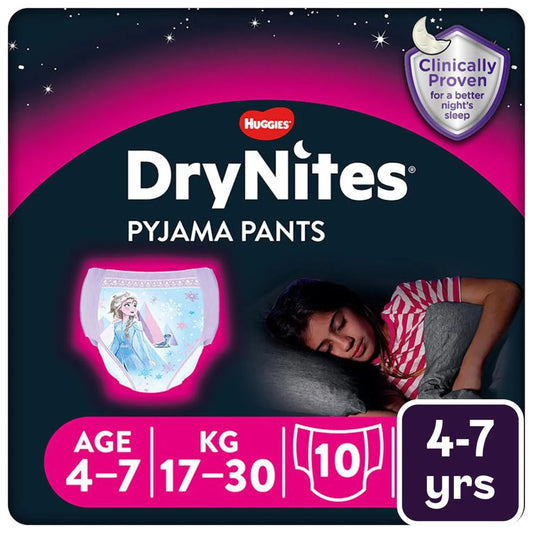 Huggies DryNites Girls Pyjama Pants, 4-7 Yrs (17-30kg) 10 per pack