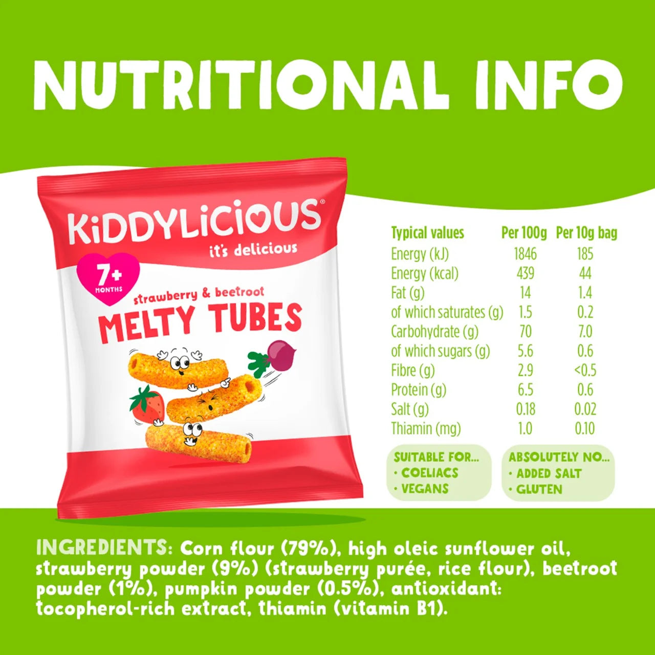 Kiddylicious Strawberry & Beetroot Melty Tubes Multipack 7+ Months 4 x 10g
