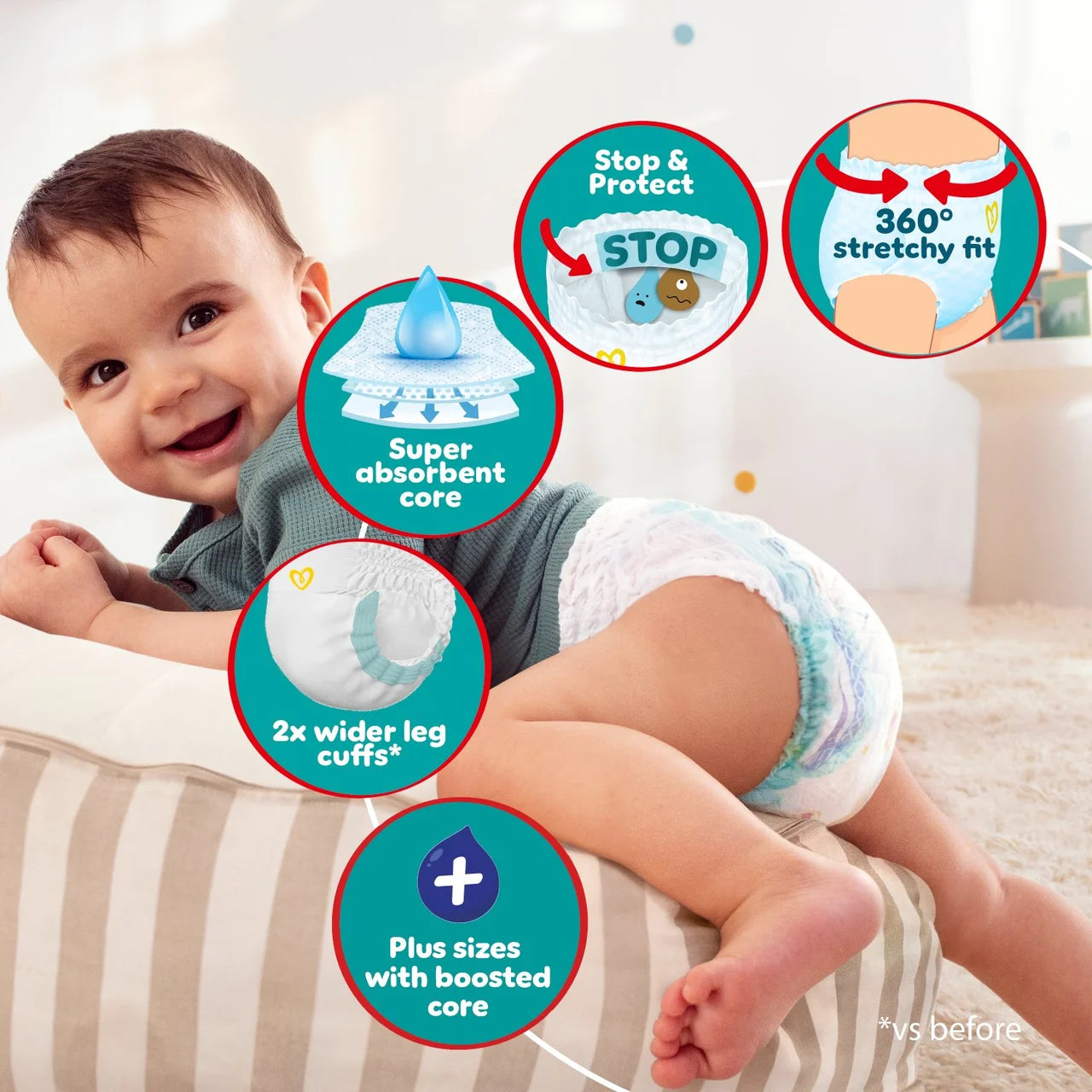 Pampers Baby-Dry Nappy Pants Size 5+ Extra Absorption Jumbo+ 58 per Pack