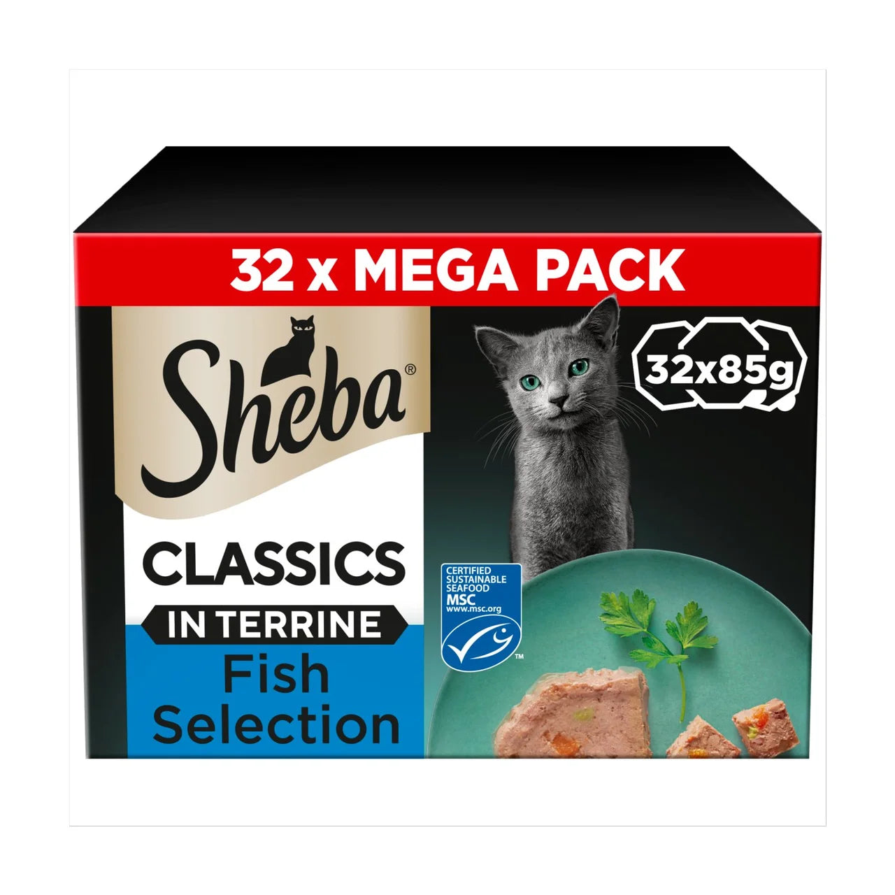 Sheba Classics Wet Cat Food Trays Ocean Selection in Terrine 32 x 85g