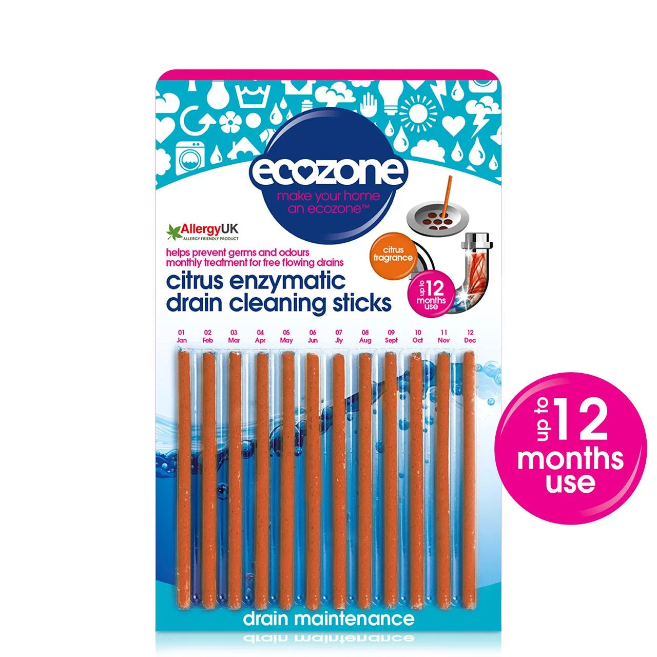 Ecozone Enzymatic Drain Cleaning Sticks - Citrus 25g
