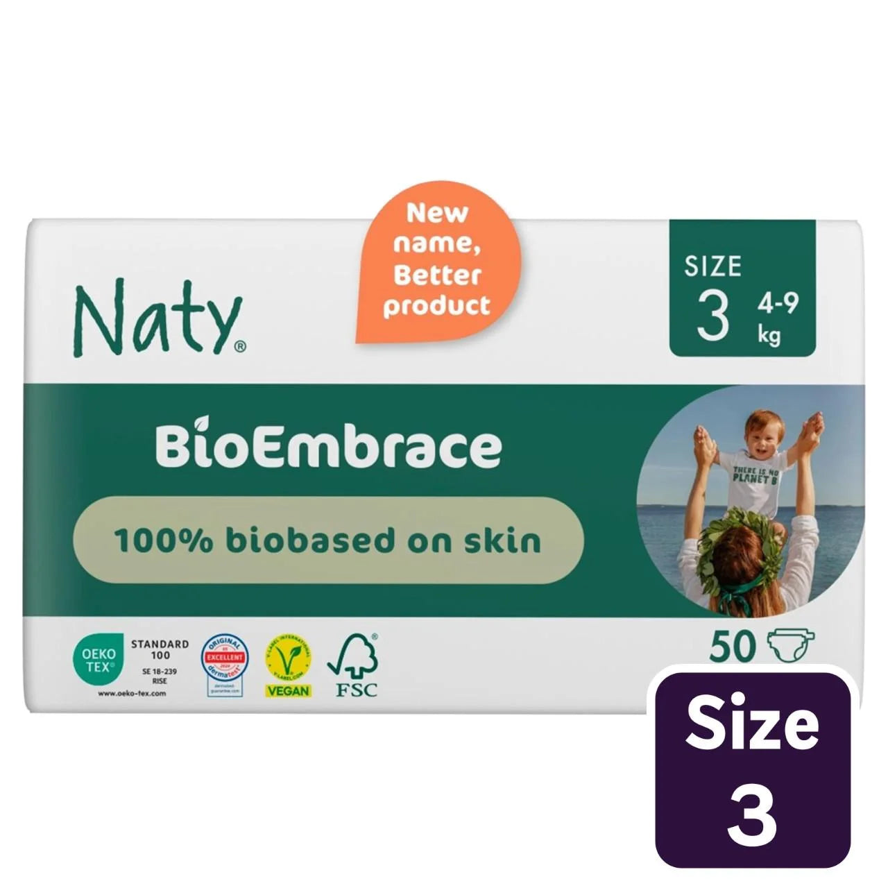 Naty BioEmbrace Big Pack Nappies Size 3 (4-9kg) 50 per pack