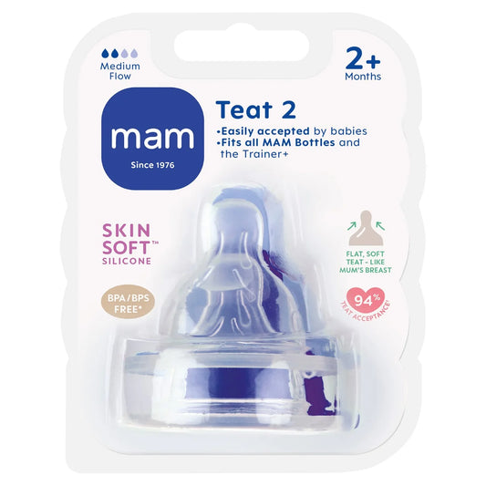 MAM Silicone Bottle Teats Medium Flow 2+ Months Level 2 , 2 per pack