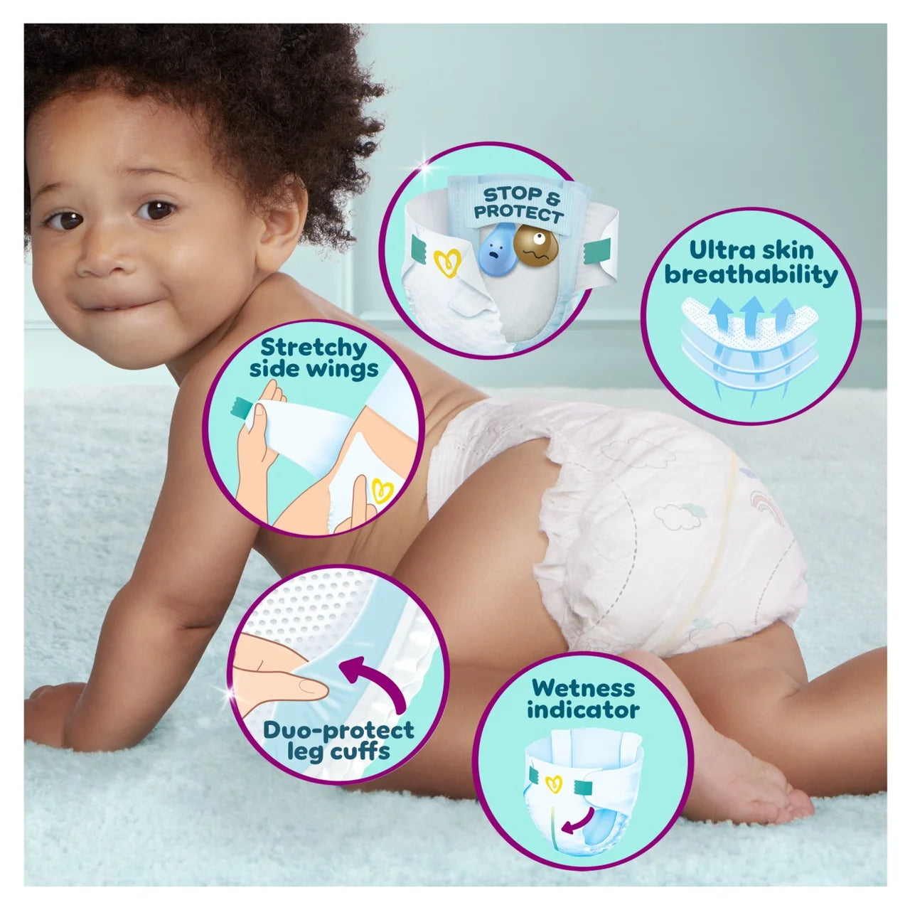 Pampers Premium Protection Nappies, Size 4 (9-14kg) Jumbo+ 62 per Pack