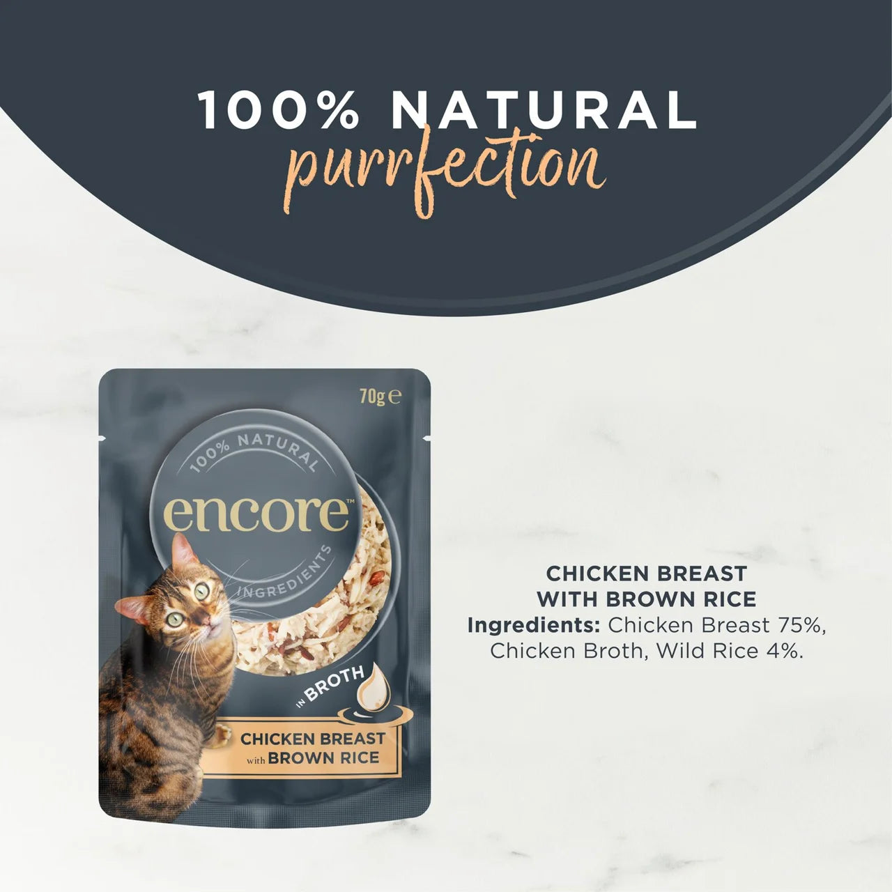 Encore Natural Wet Cat Food Pouch Chicken Breast with Rice in Broth 70g