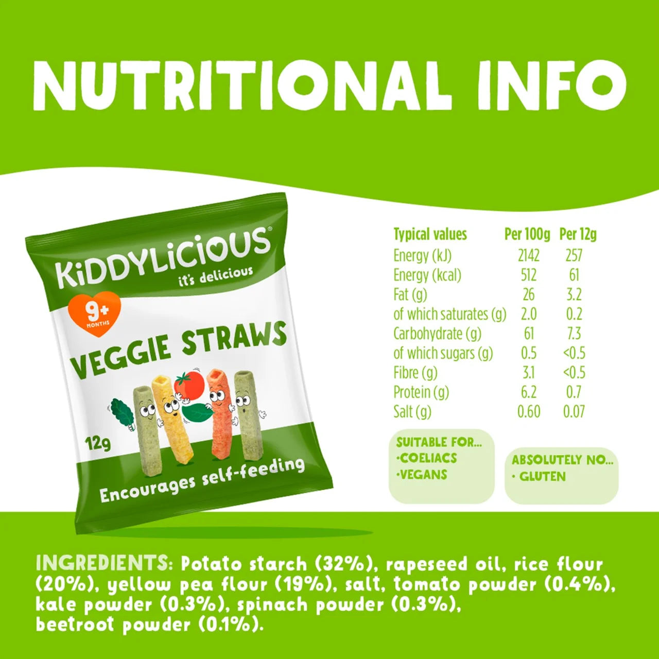 Kiddylicious Veggie Straws Baby Snacks Big Pack 10 x 12g