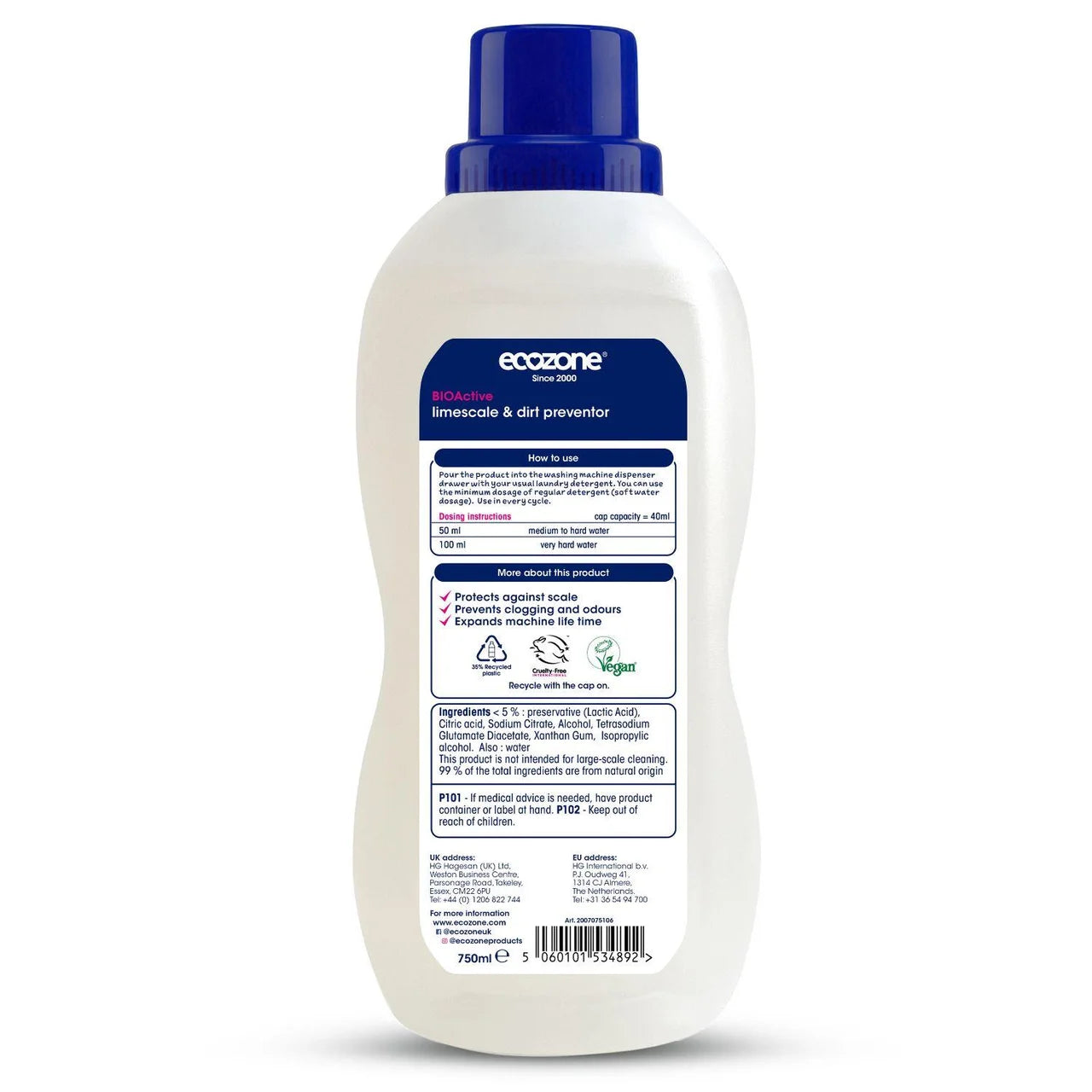Ecozone BIOActive Limescale & Dirt preventor 750ml
