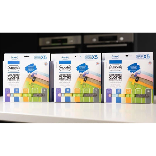 Addis Premium Multi-Purpose Microfibre Cleaning Cloth Set with room ID tags 5 per pack