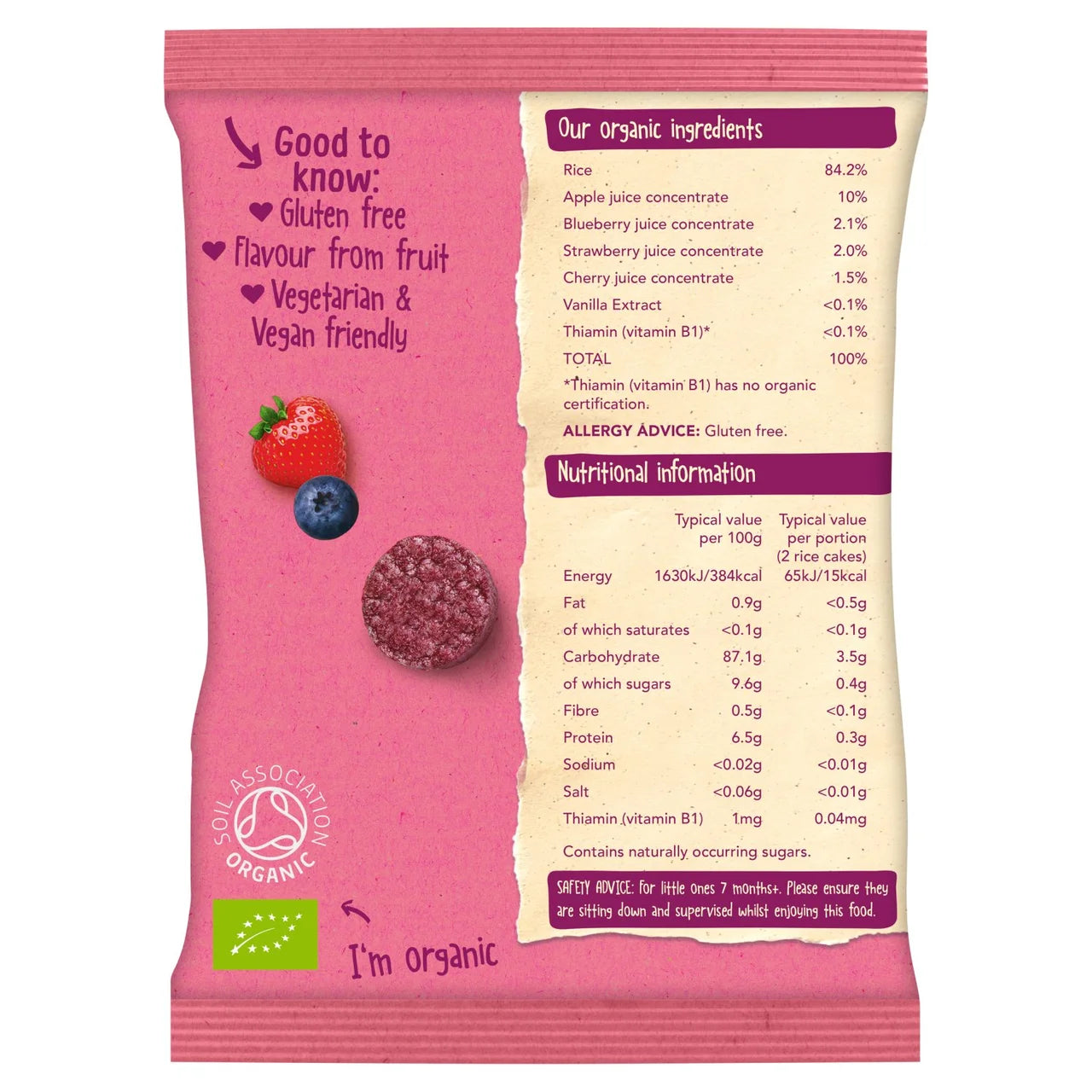 Organix Summer Fruits Rice Cake Clouds Organic Baby Snacks 7 months+ 40g