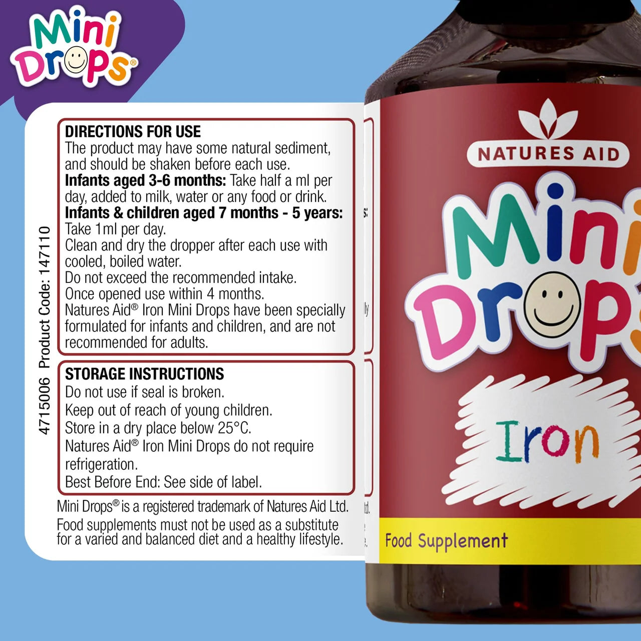 Natures Aid Infant's & Kid's Iron Mini Drops 10mg 3mnths - 5yrs 50ml