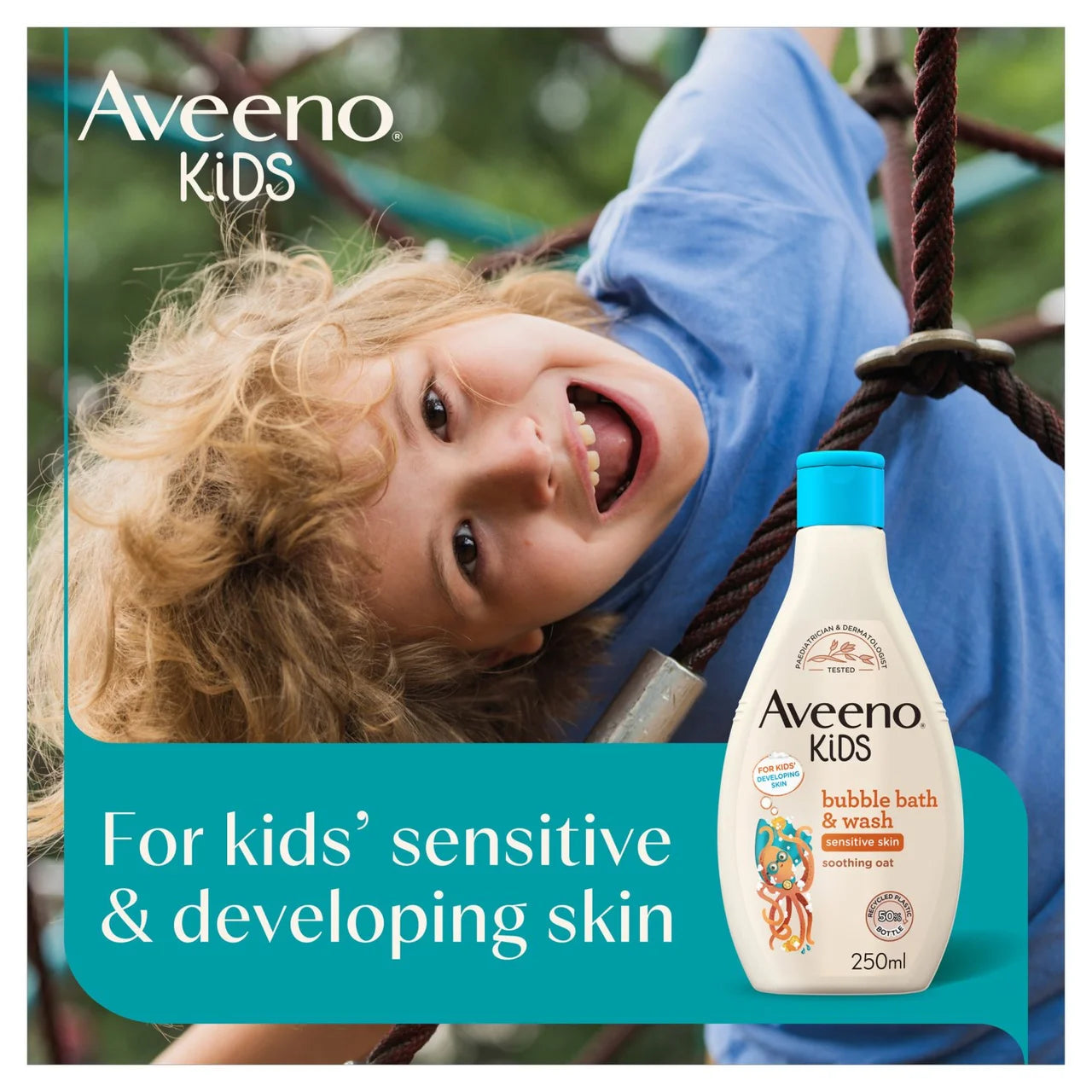 Aveeno Kids Bubble Bath and Wash with Soothing Oat for Sensitive Skin 250ml