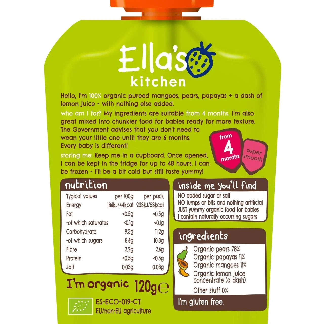 Ella's Kitchen Mango, Pear & Papaya Baby Food Pouch 4+ Months 120g