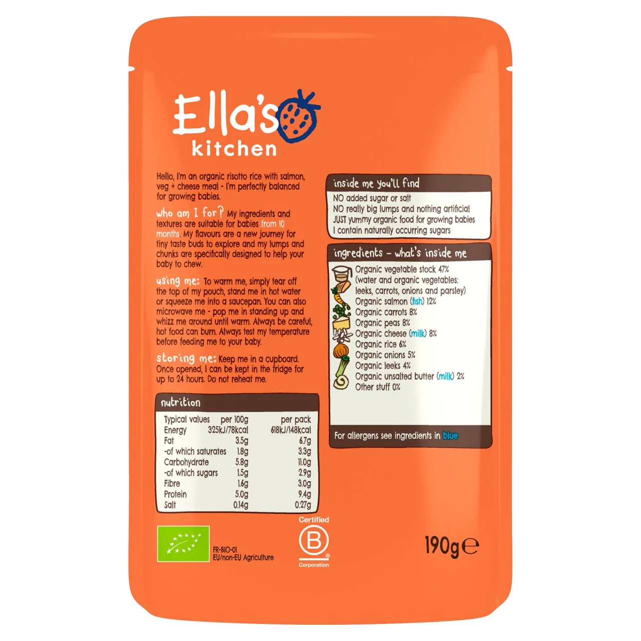 Ella's Kitchen Salmon Risotto with Cheese Baby Food Pouch 10+ Months 190g