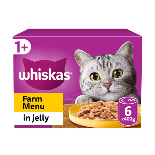 Whiskas Farm Menu Adult Wet Cat Food in Jelly Tins 6 x 400g