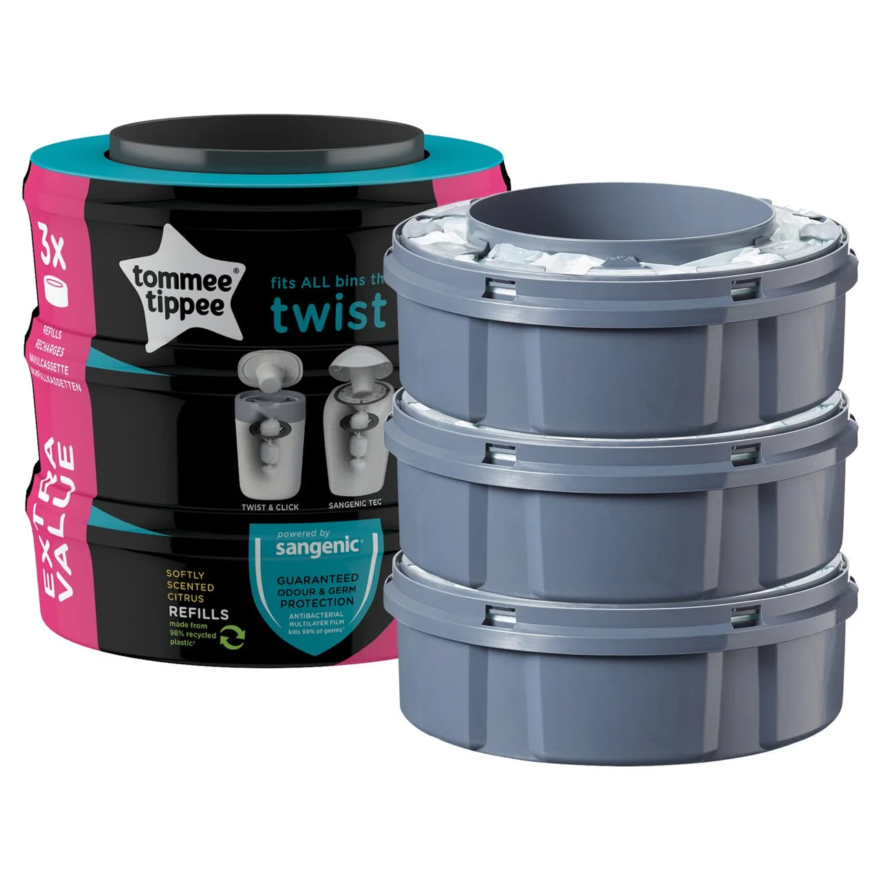 Tommee Tippee Twist & Click Nappy Bin Refill Cassettes 3 per pack