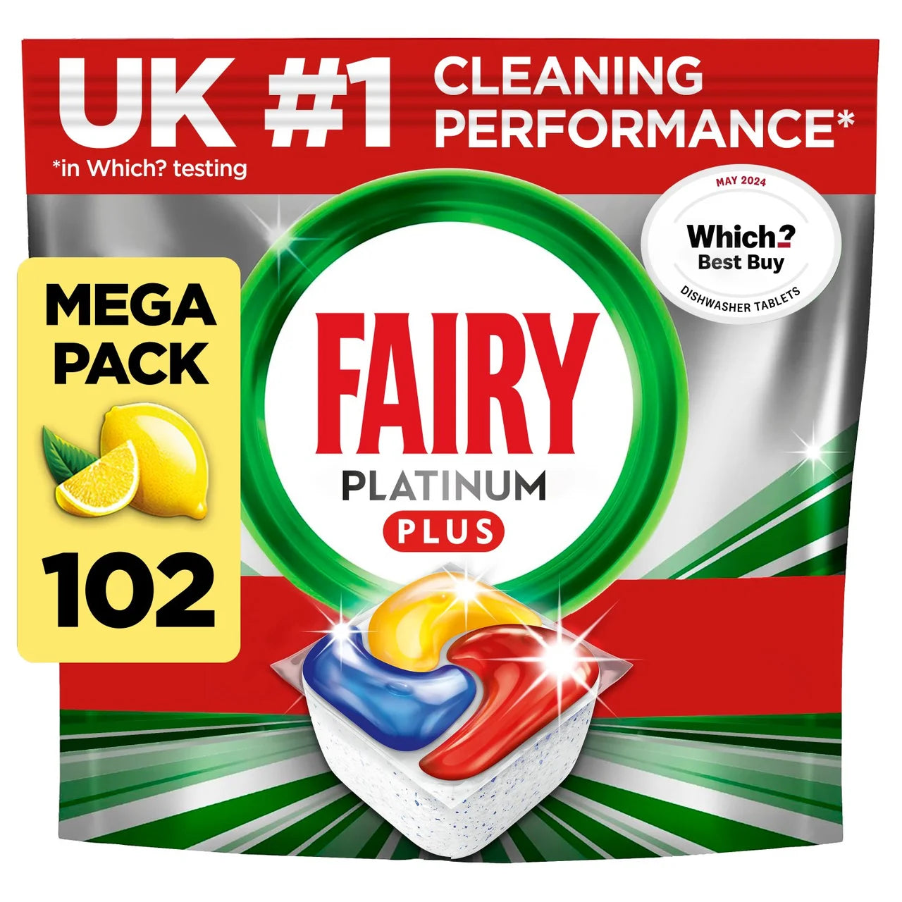 Fairy Platinum Plus All In One Lemon Dishwasher Tablets 102 per pack
