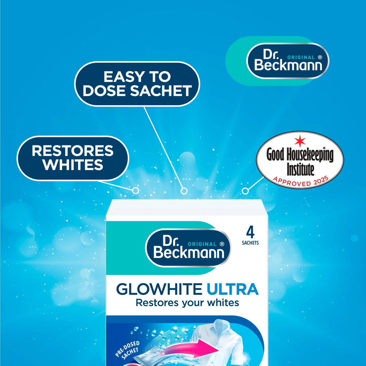 Dr. Beckmann Glowhite Ultra Brighter White Laundry Sachets 4 x 40g
