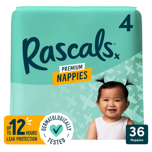 Rascals Premium Nappies, Size 4 (10-15kg) 36 per pack